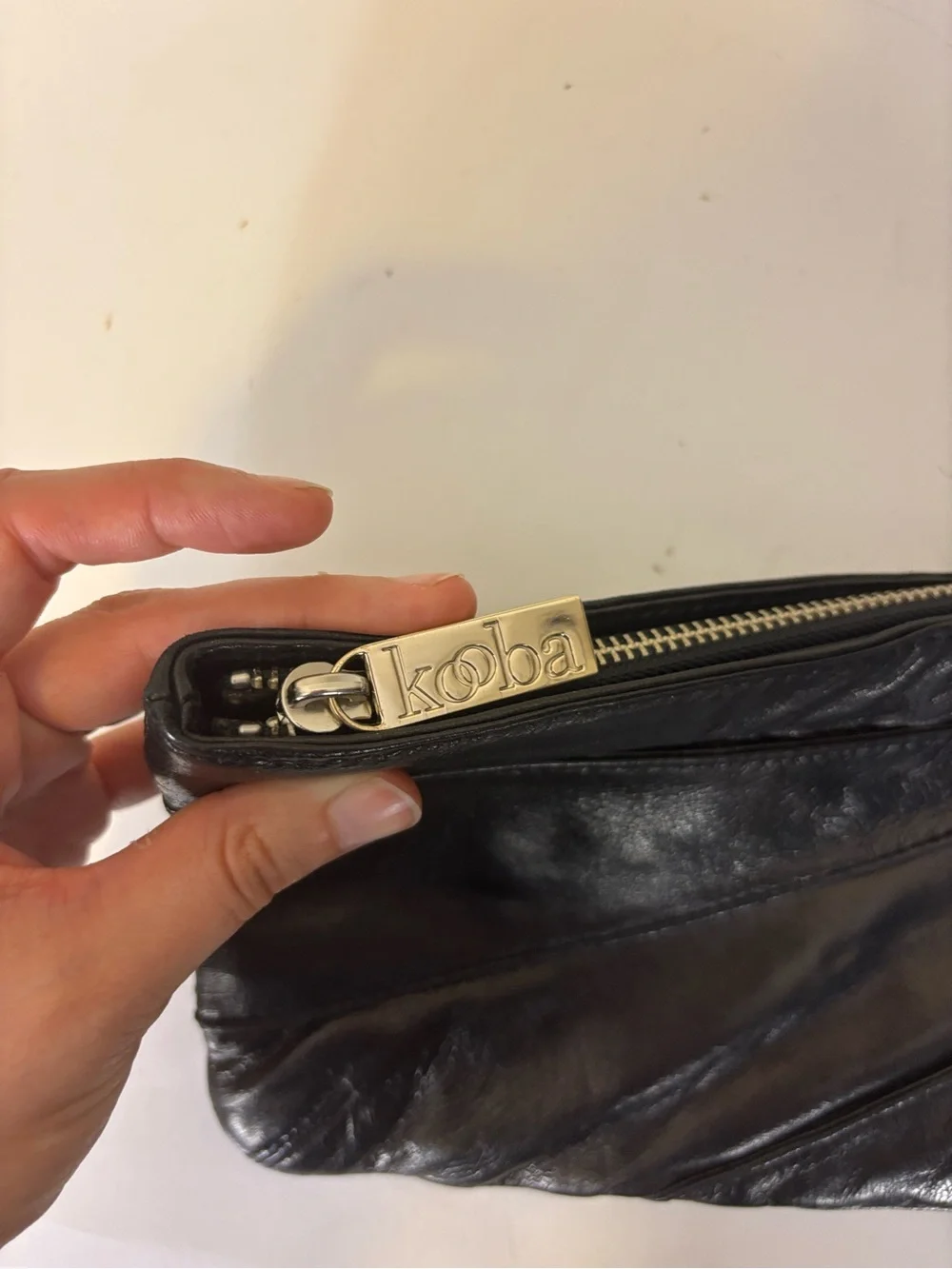 Kooba Black Leather Pleated Evening Clutch